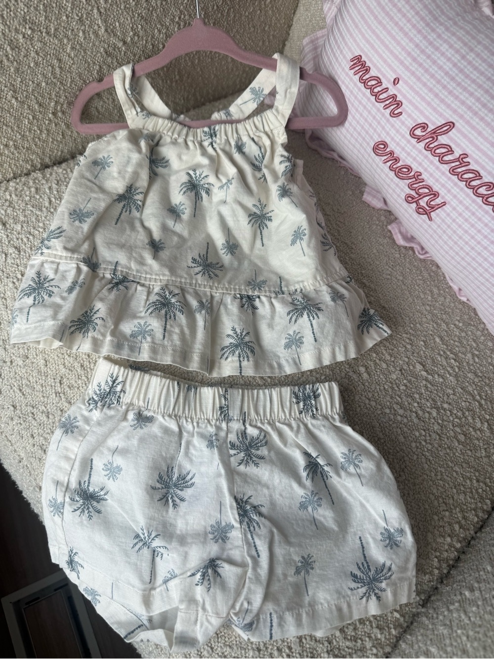 Carter's Cream Tank & Shorts Set with Blue Palm Print